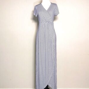 NWOT Seraphine Women’s Blue & White Faux Wrap Maternity Midi Dress Size 2
